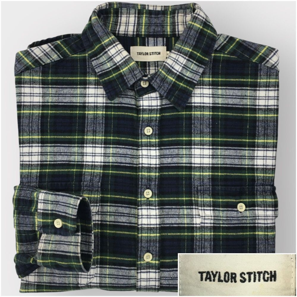 Taylor Stitch Button Up Flannel Shirt Mens Size 42 Organic‎ Cotton Casual